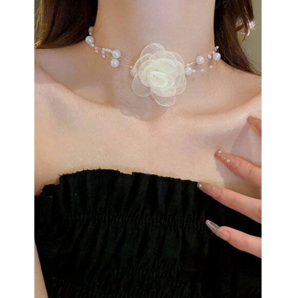 🌷2/$35🌷 NWT Flower Pearl Choker Necklace Fairycore Girlhoodcore Coquette Girl - Picture 6 of 14